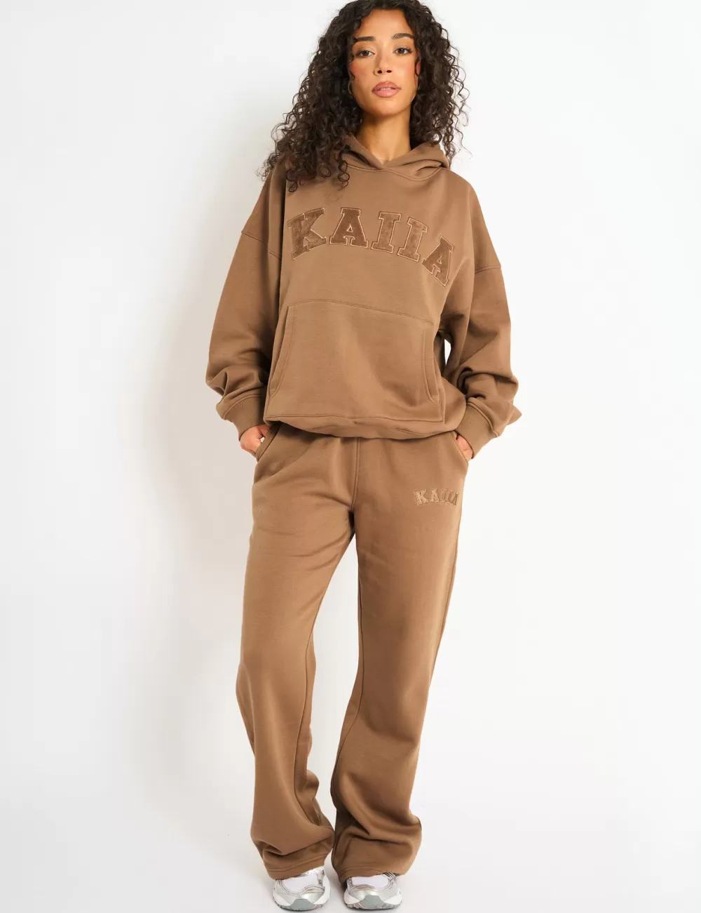 Hot Public Desire Kaiia Logo Wide Leg Joggers Gingerbread