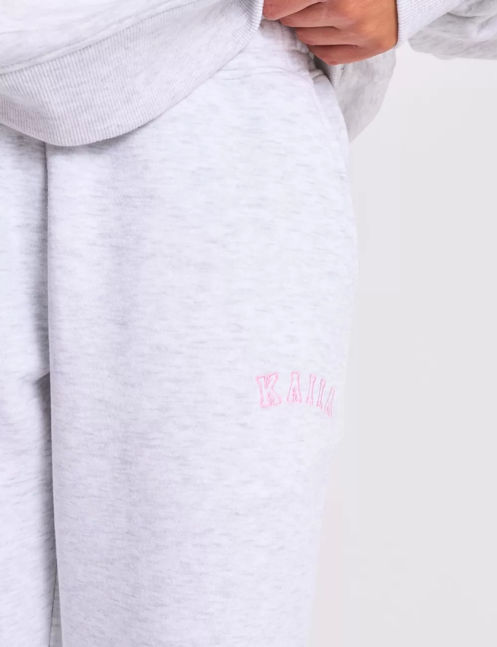 Fashion Public Desire Kaiia Logo Wide Leg Joggers Light Grey Marl & Baby Pink Light_grey_marl_baby_pink