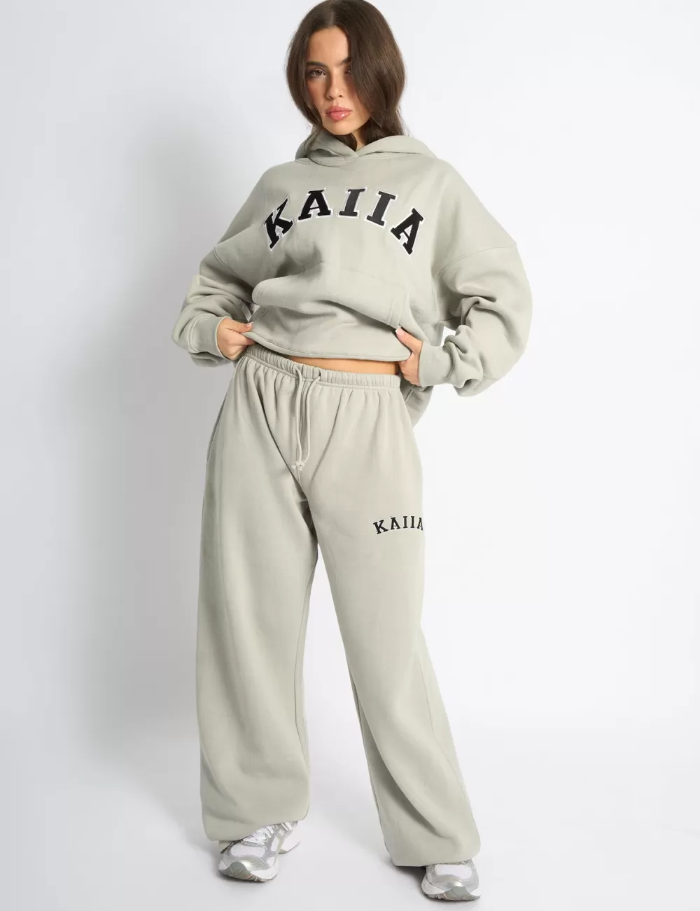 New Public Desire Kaiia Logo Wide Leg Joggers Pebble