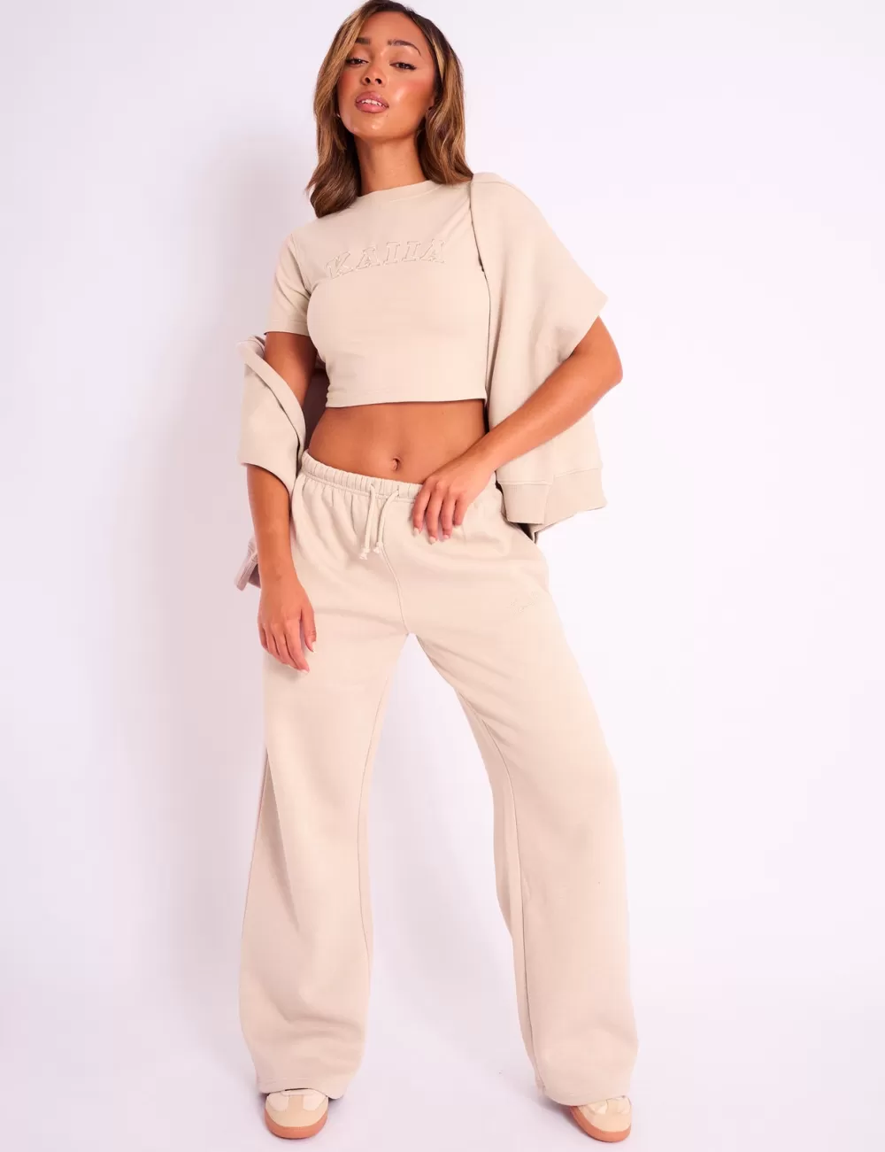 Cheap Public Desire Kaiia Logo Wide Leg Joggers Sand