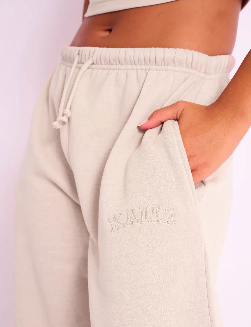 Cheap Public Desire Kaiia Logo Wide Leg Joggers Sand