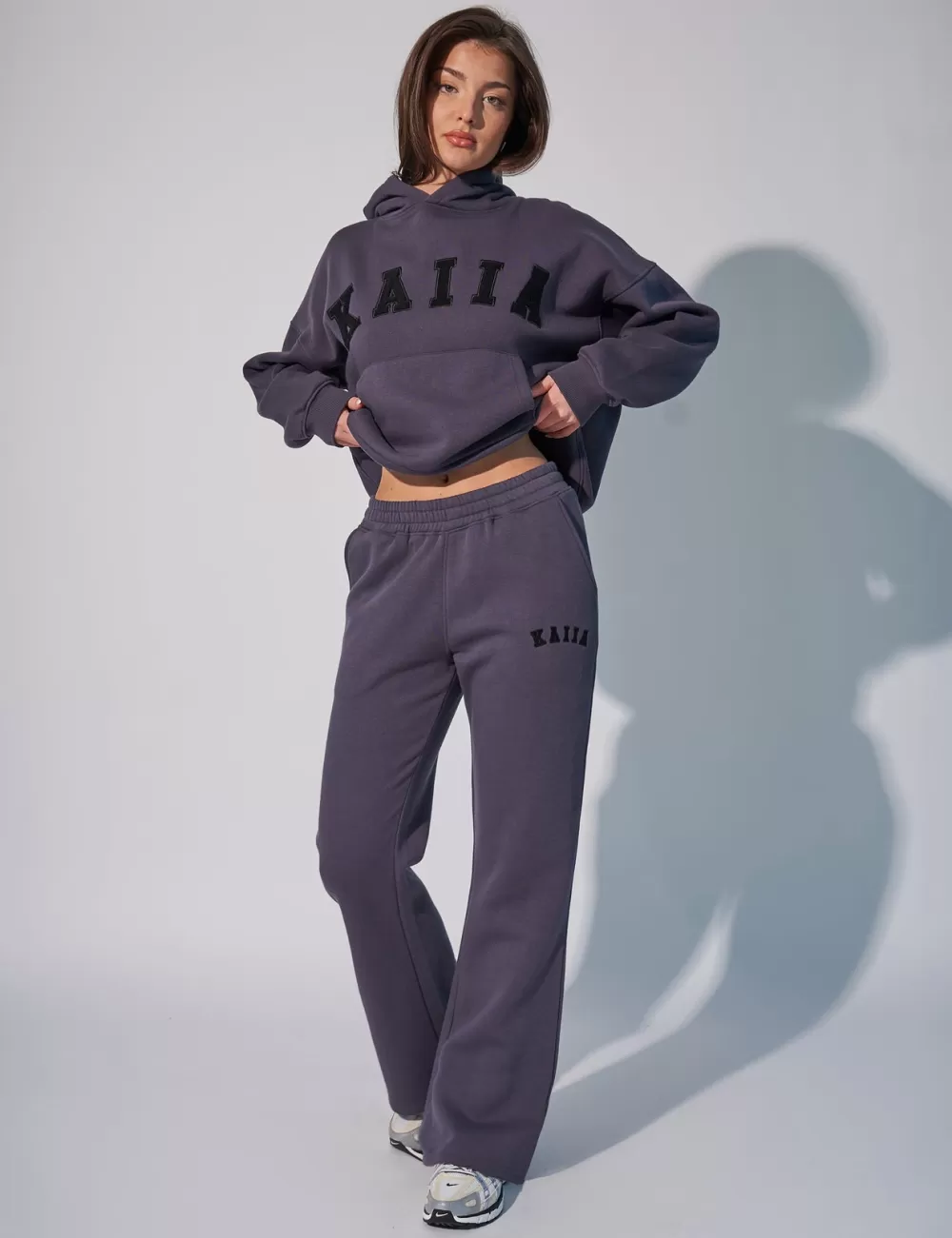 Best Sale Public Desire Kaiia Logo Wide Leg Sweat Pants in Dark Grey