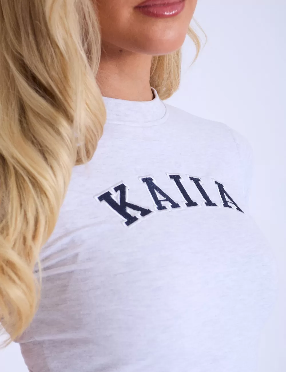 Best Sale Public Desire Kaiia Longline Baby Tee Light Grey Marl & Navy Light_grey_marl_navy