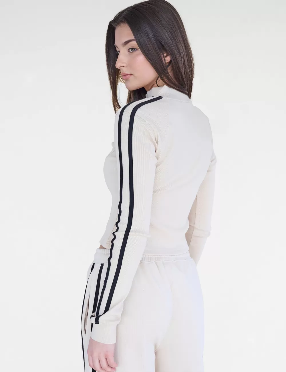 Discount Public Desire Kaiia Motocross Ribbed Zip Up Long Sleeve Top & Black Stone