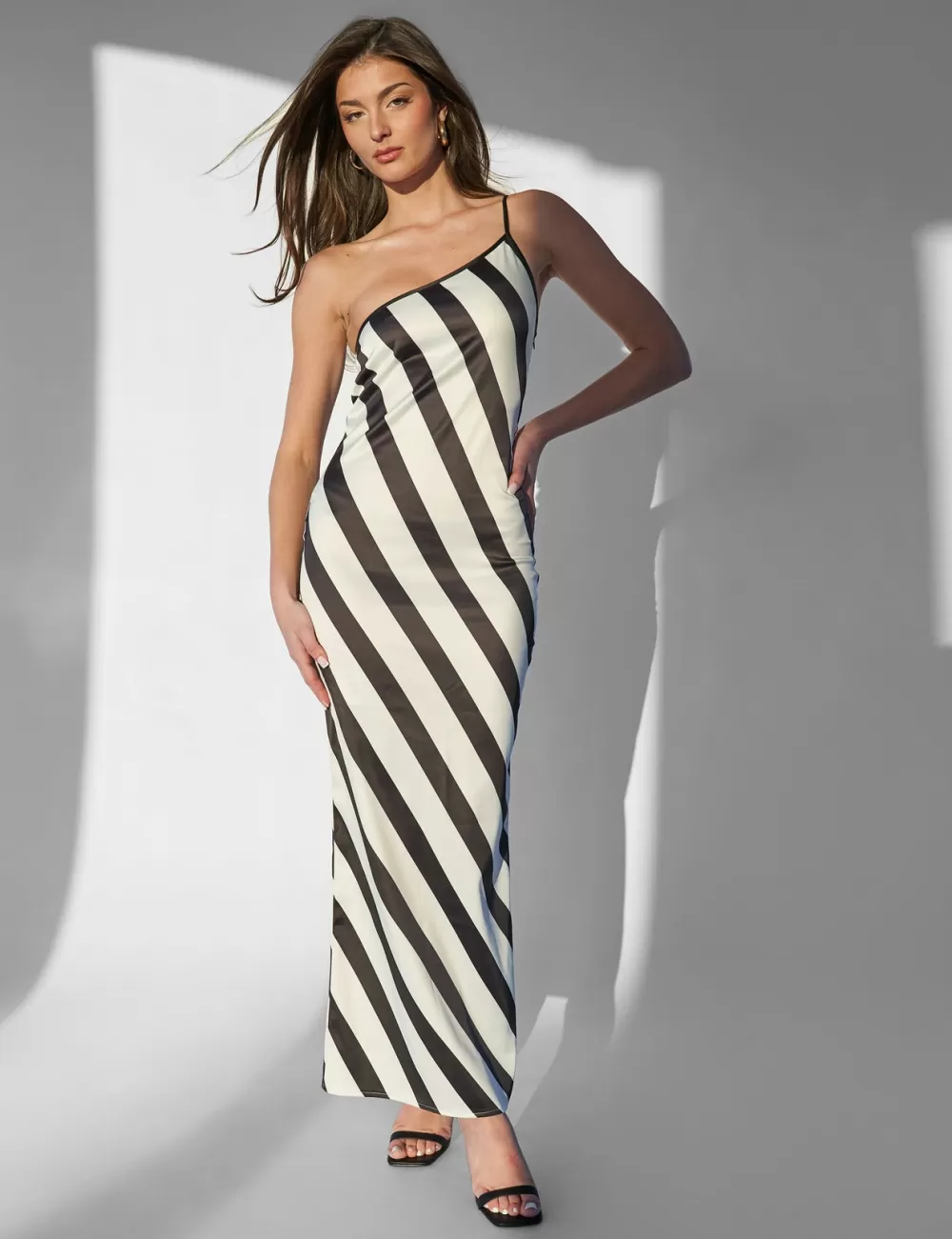 Flash Sale Public Desire Kaiia One Shoulder Maxi Dress Stripe Monochrome