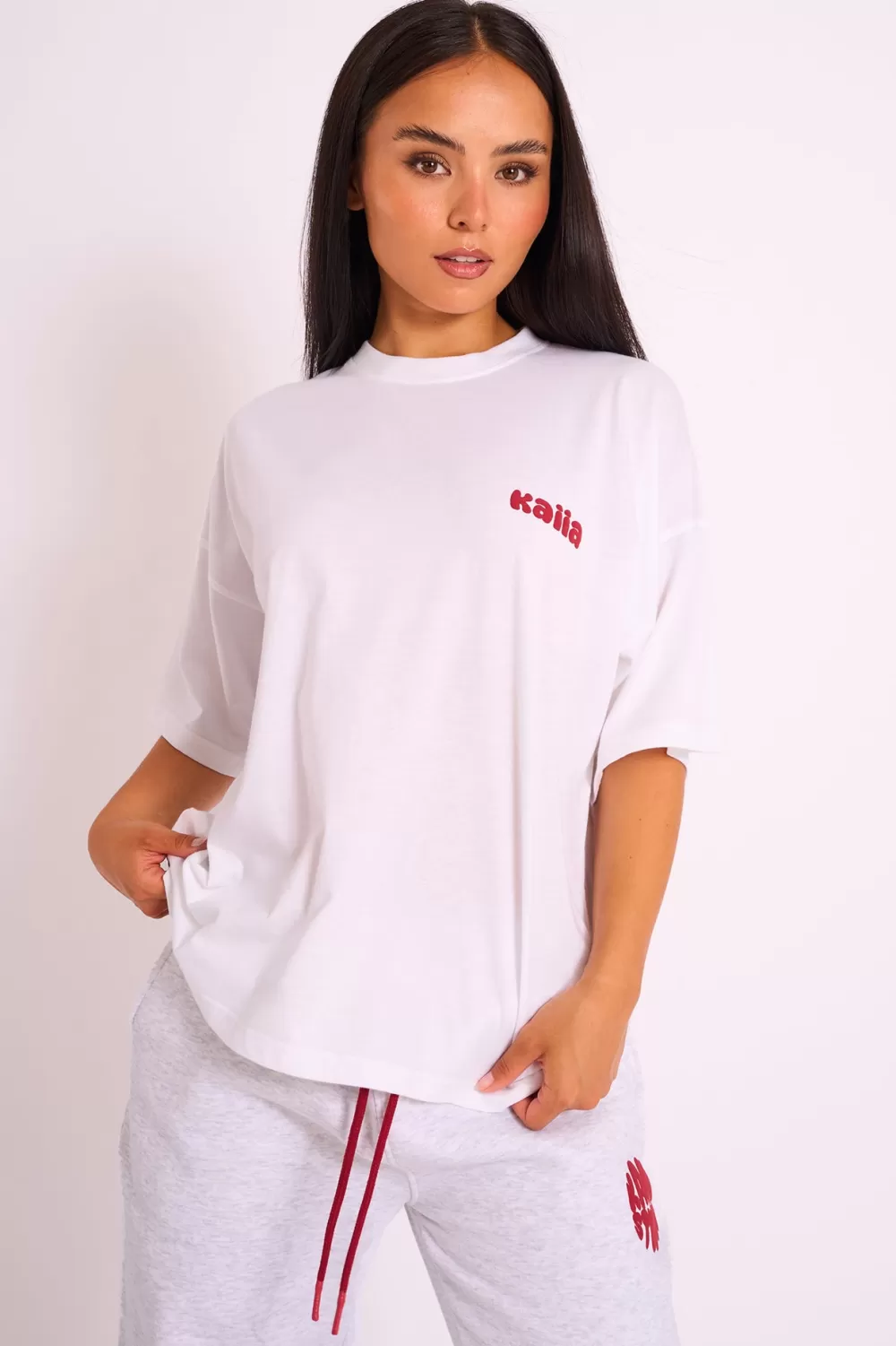 Best Public Desire Kaiia Oversized Tee White & Red White_red