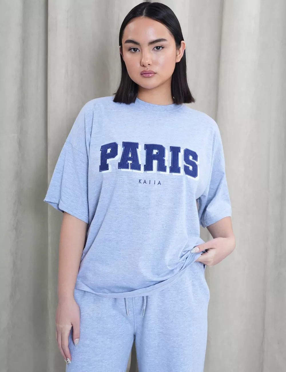 Fashion Public Desire Kaiia Paris Shadow Logo Oversized Top Grey Marl Grey_marl