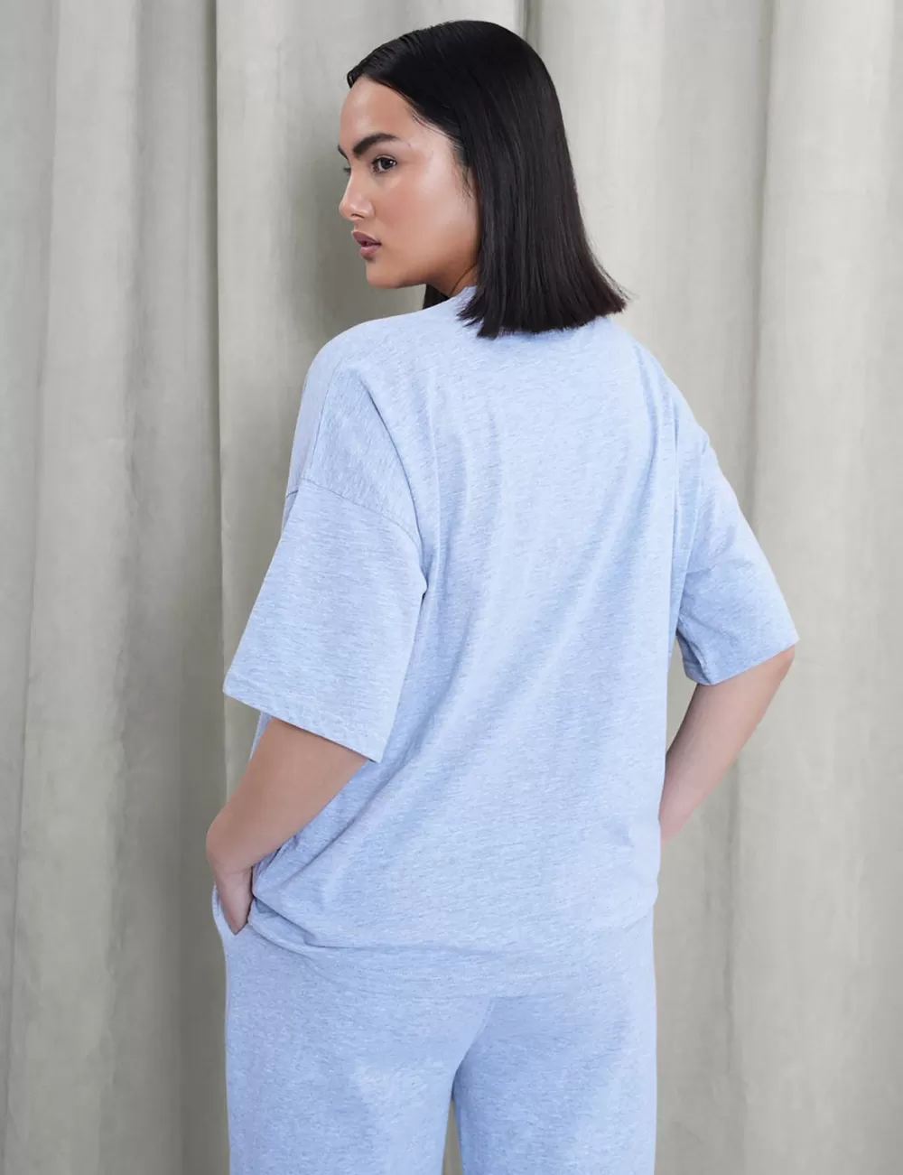 Fashion Public Desire Kaiia Paris Shadow Logo Oversized Top Grey Marl Grey_marl