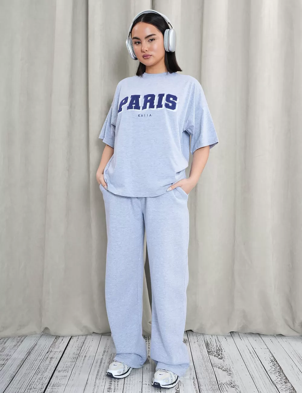 Fashion Public Desire Kaiia Paris Shadow Logo Oversized Top Grey Marl Grey_marl