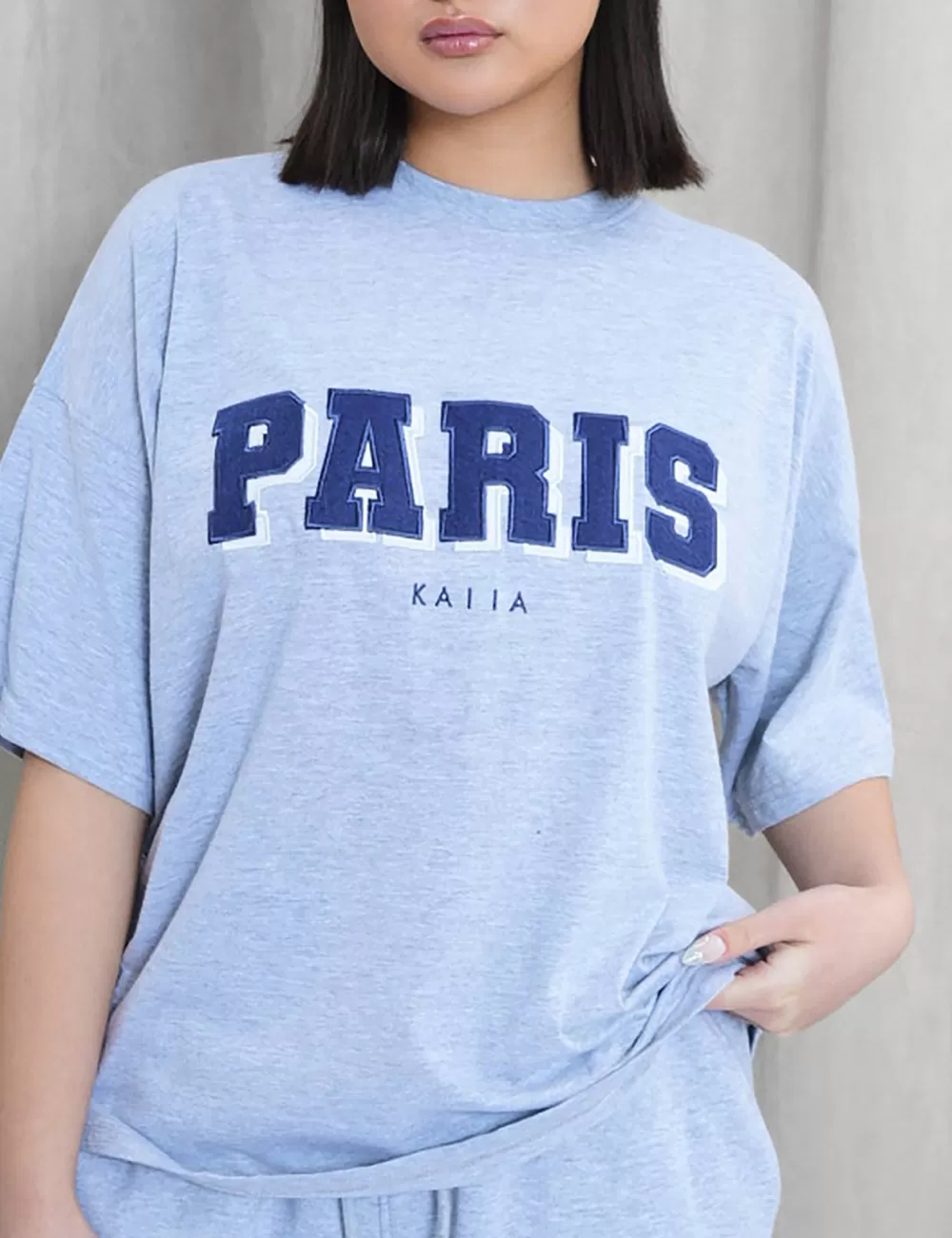Fashion Public Desire Kaiia Paris Shadow Logo Oversized Top Grey Marl Grey_marl