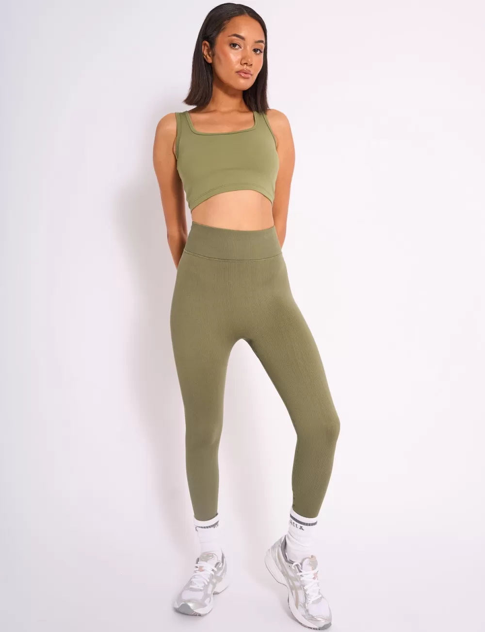 Cheap Public Desire Kaiia Premium Ribbed Legging Khaki