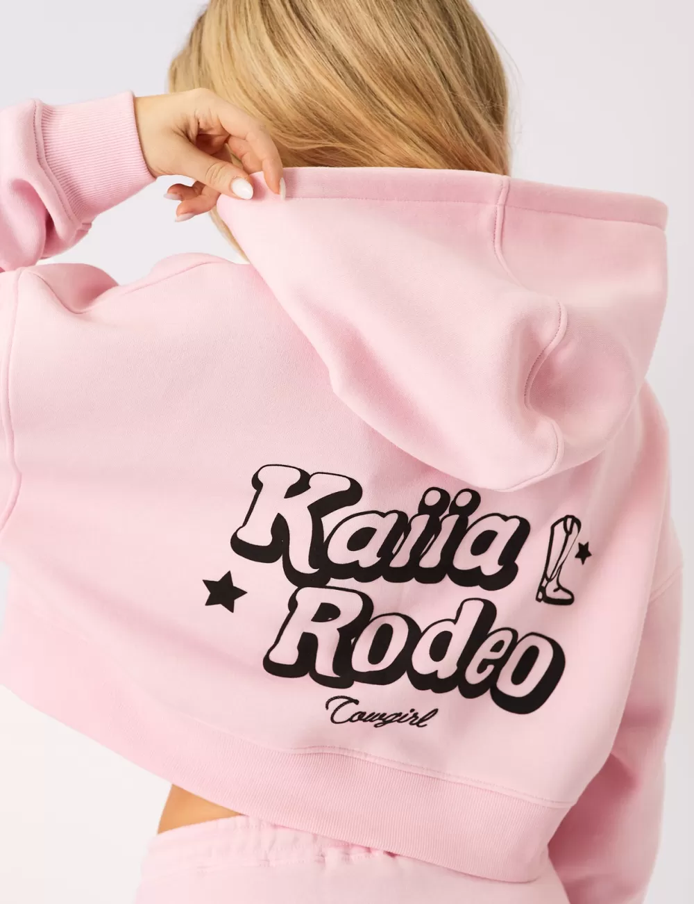 Cheap Public Desire Kaiia Rodeo Bubble Logo Cropped Oversized Hoodie Baby Pink
