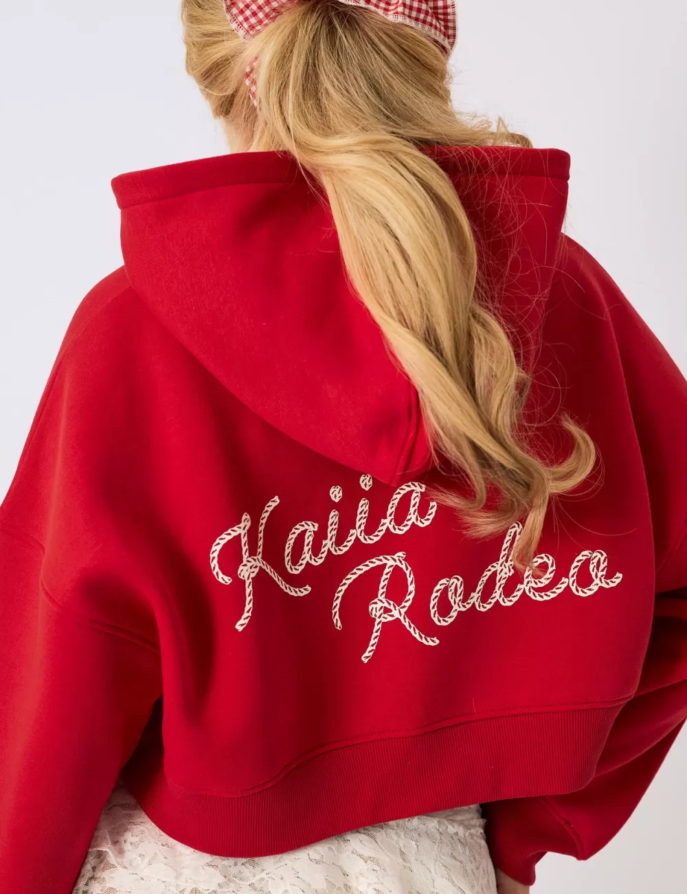 Cheap Public Desire Kaiia Rodeo Logo Cropped Oversized Hoodie Red