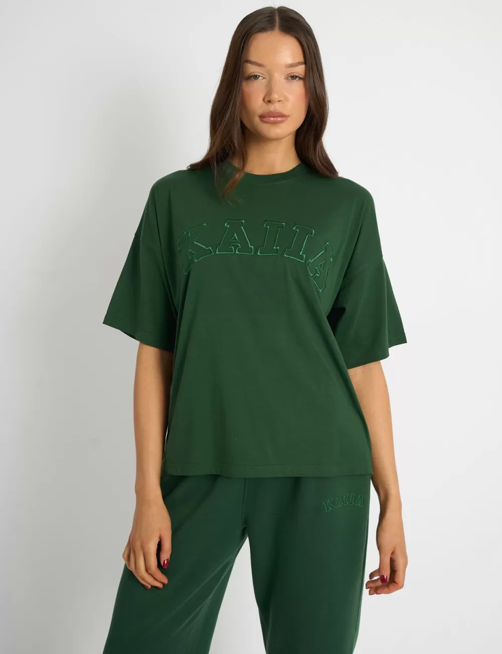 Outlet Public Desire Kaiia Script Logo Oversized T-Shirt Forest Green Forest_green