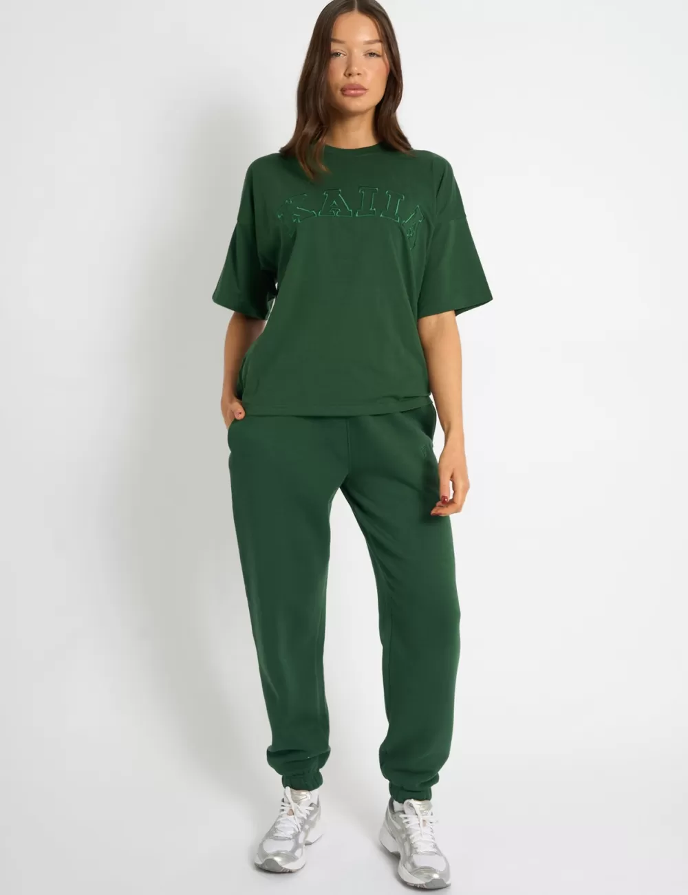 Outlet Public Desire Kaiia Script Logo Oversized T-Shirt Forest Green Forest_green