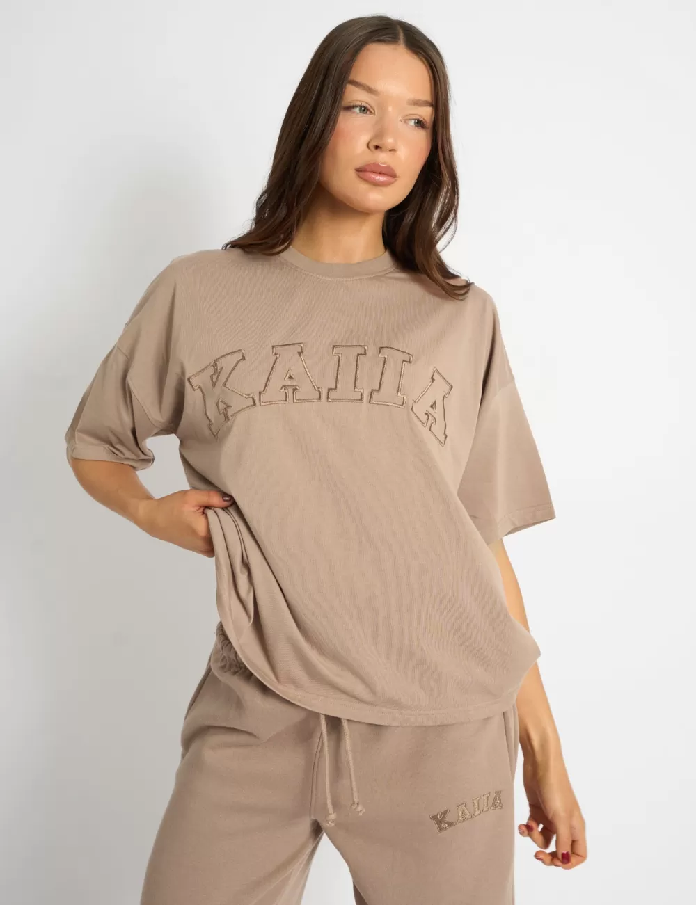 Clearance Public Desire Kaiia Script Logo Oversized T-Shirt Latte