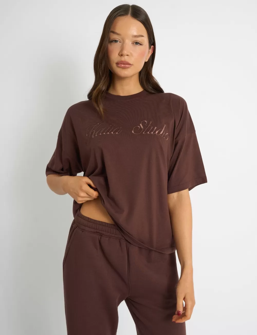 Discount Public Desire Kaiia Script Logo Oversized T-Shirt Mocha