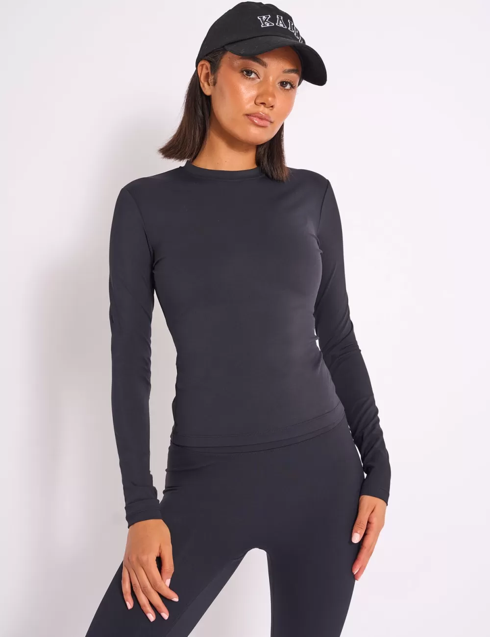 New Public Desire Kaiia Sculpt Long Sleeve Fitted T-shirt Black