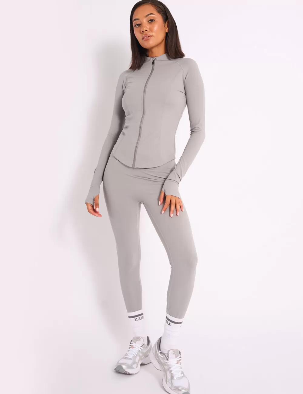 Clearance Public Desire Kaiia Sculpt Long Sleeve Zip Through Fitted Jacket Dove Grey Dove_grey