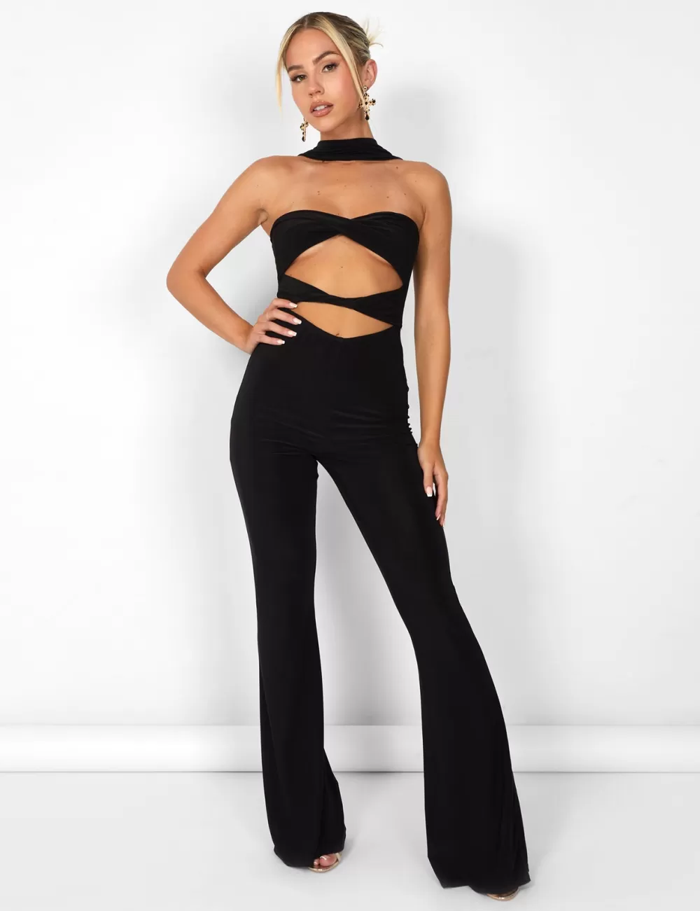 Hot Public Desire Kaiia Slinky Choker Cut Out Jumpsuit in Black