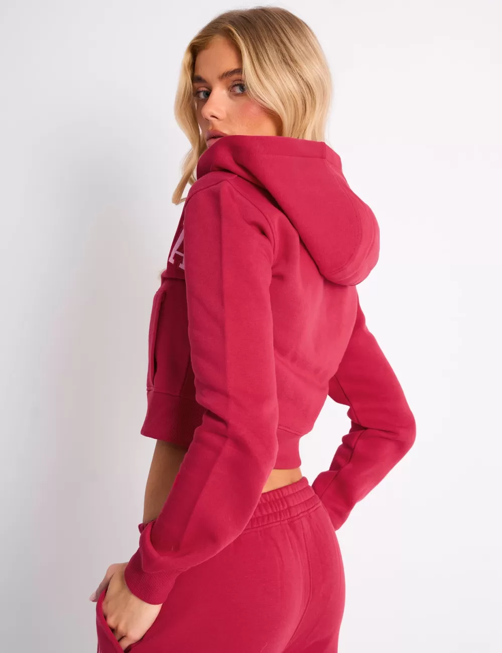 Sale Public Desire Kaiia Slogan Cropped Zip Up Hoodie Cranberry & Pink Cranberry_pink