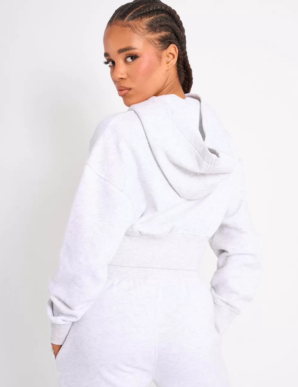 Best Public Desire Kaiia Slogan Cropped Zip Up Hoodie Light Grey Marl & White Light_grey_marl_white