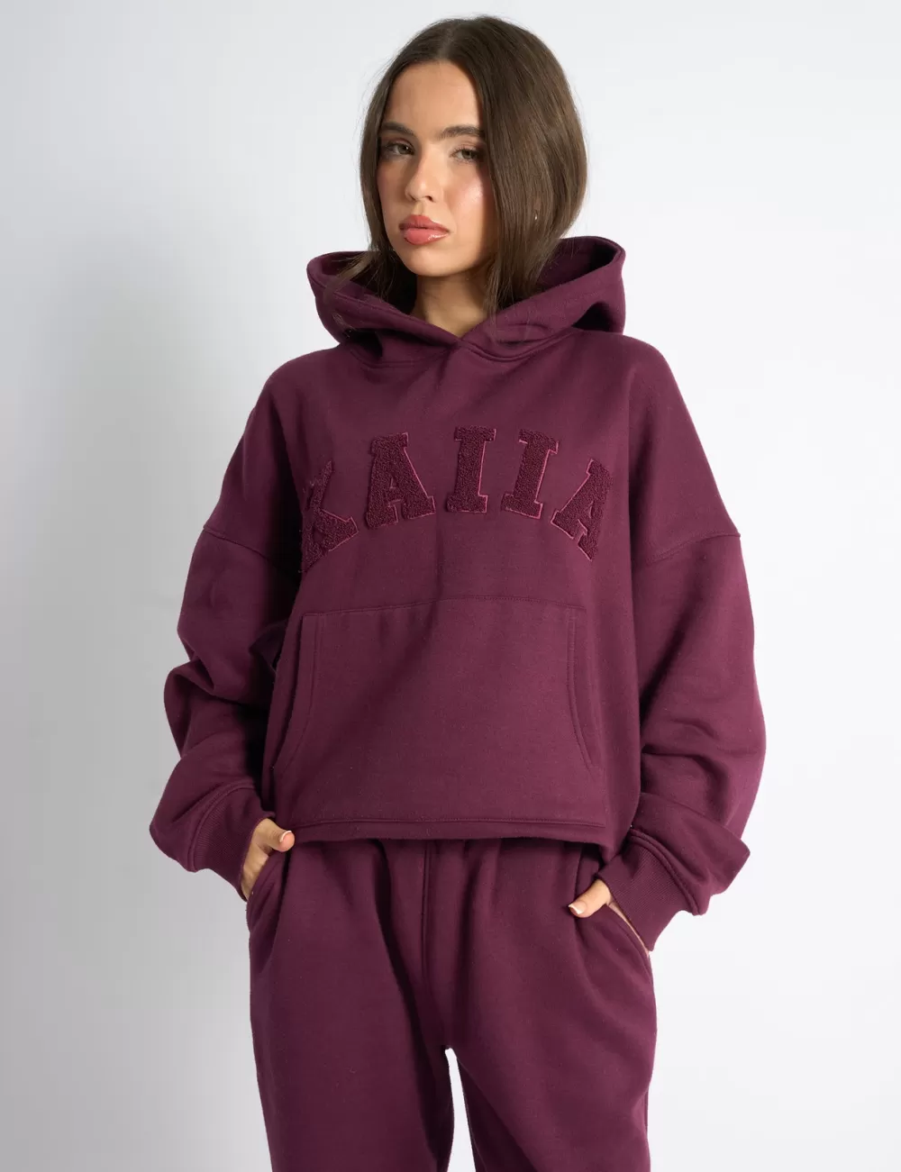 Hot Public Desire Kaiia Slogan Oversized Hoodie Deep Burgundy Red