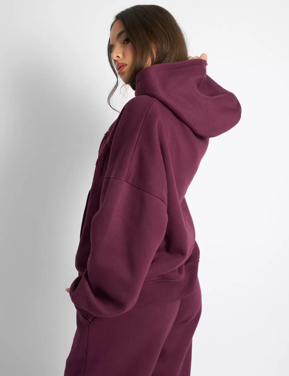 Hot Public Desire Kaiia Slogan Oversized Hoodie Deep Burgundy Red