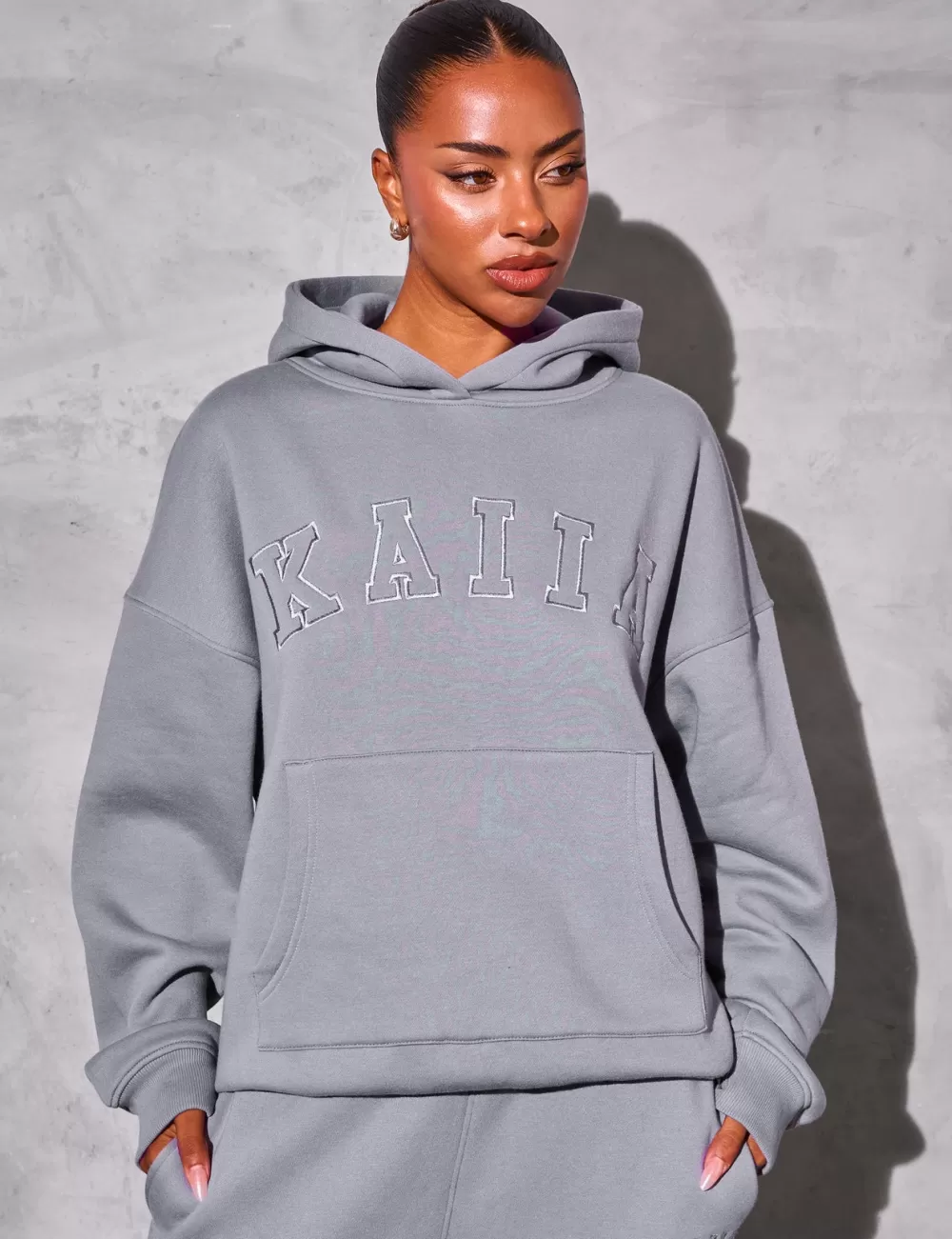 Shop Public Desire Kaiia Slogan Oversized Hoodie Dove Grey Dove_grey