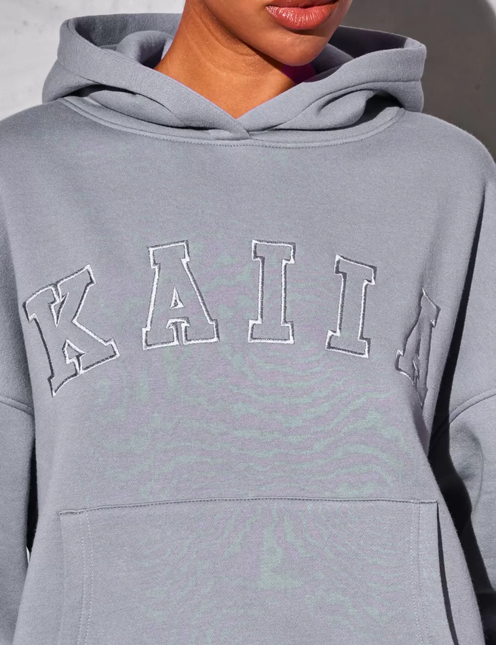 Shop Public Desire Kaiia Slogan Oversized Hoodie Dove Grey Dove_grey