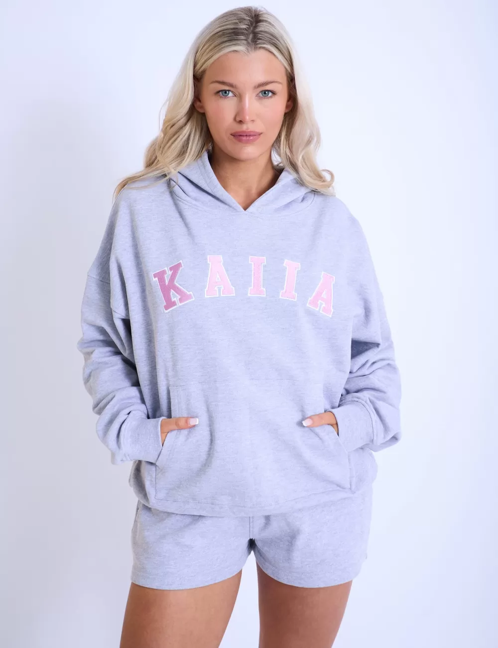 Cheap Public Desire Kaiia Slogan Oversized Hoodie Grey Marl & Pink Light_grey_marl