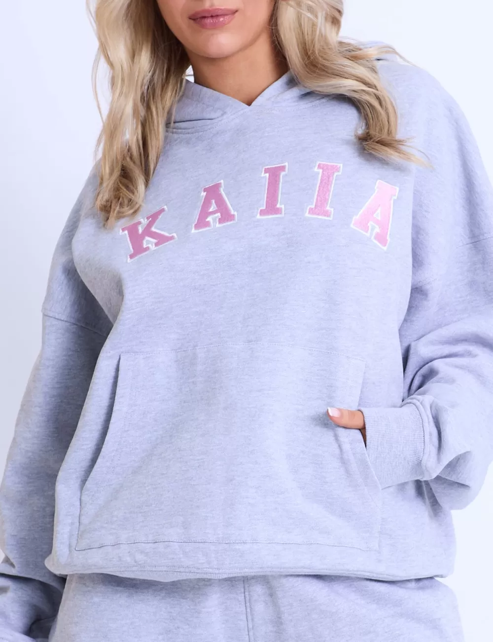 Cheap Public Desire Kaiia Slogan Oversized Hoodie Grey Marl & Pink Light_grey_marl