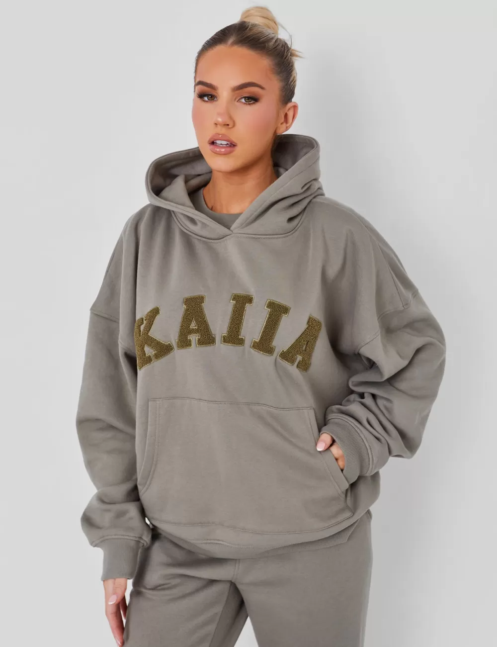 Clearance Public Desire Kaiia Slogan Oversized Hoodie Khaki Green