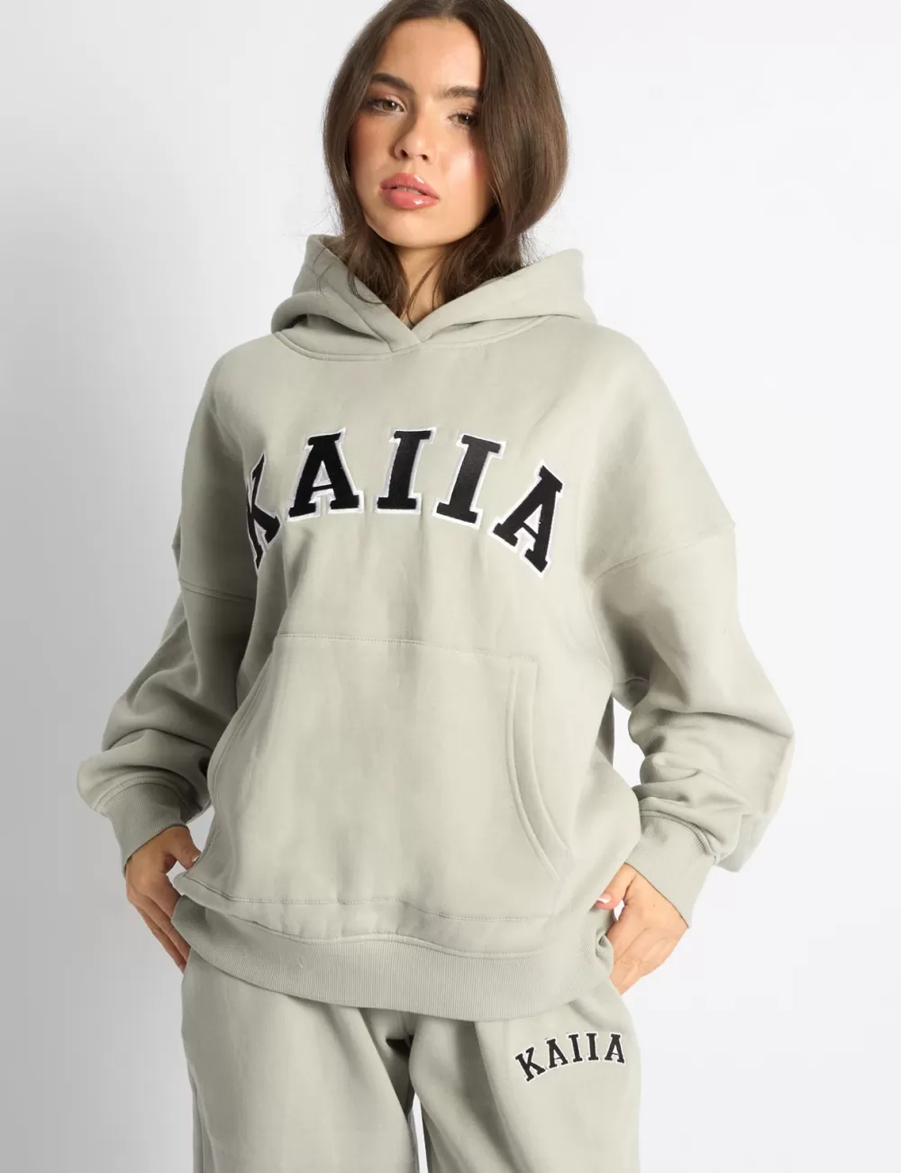 Hot Public Desire Kaiia Slogan Oversized Hoodie Pebble