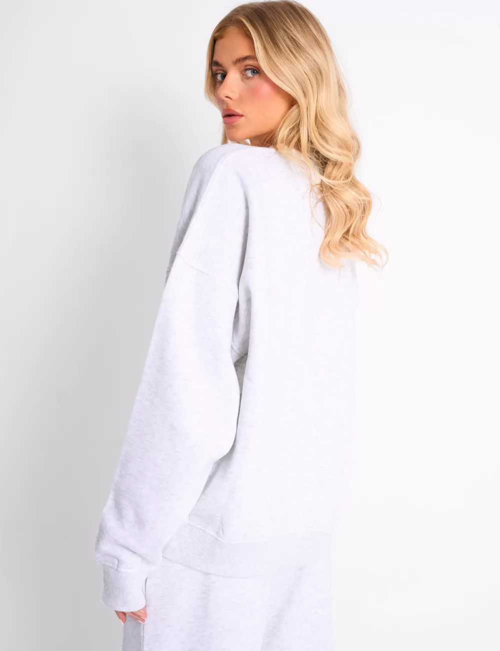 Best Public Desire Kaiia Slogan Oversized Sweatshirt Light Grey Marl & Pink Contrast Light_grey_marl_red/pink
