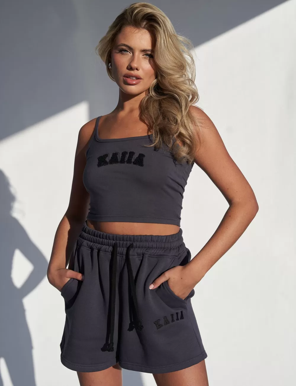 Best Sale Public Desire Kaiia Slogan Vest Top Dark Grey