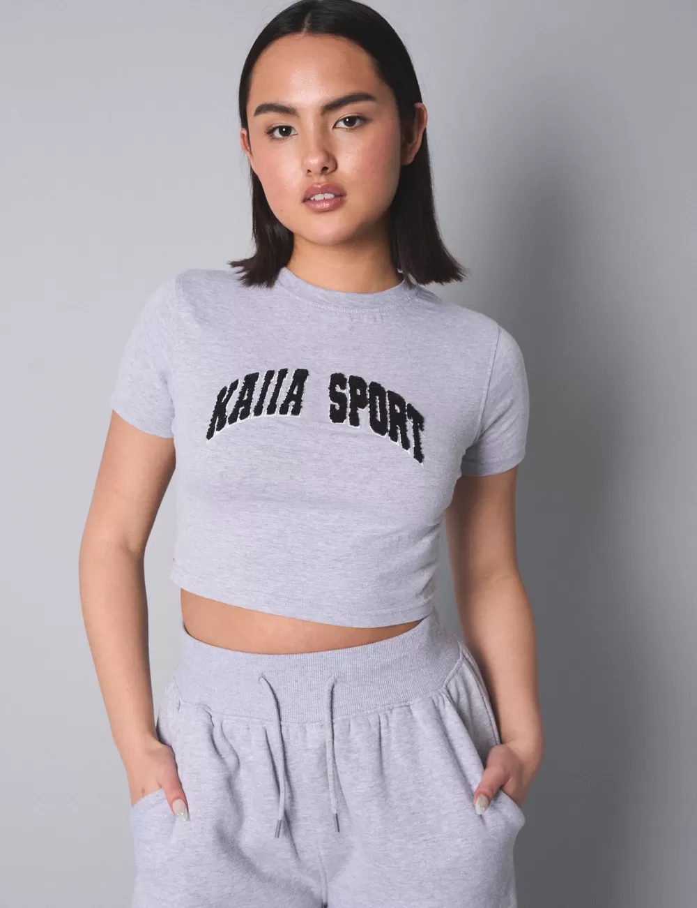 Clearance Public Desire Kaiia Sport Baby Tee Grey Marl Grey_marl