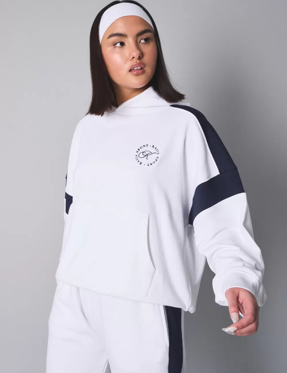 Shop Public Desire Kaiia Sport Contrast Panel Oversized Hoodie White with Navy