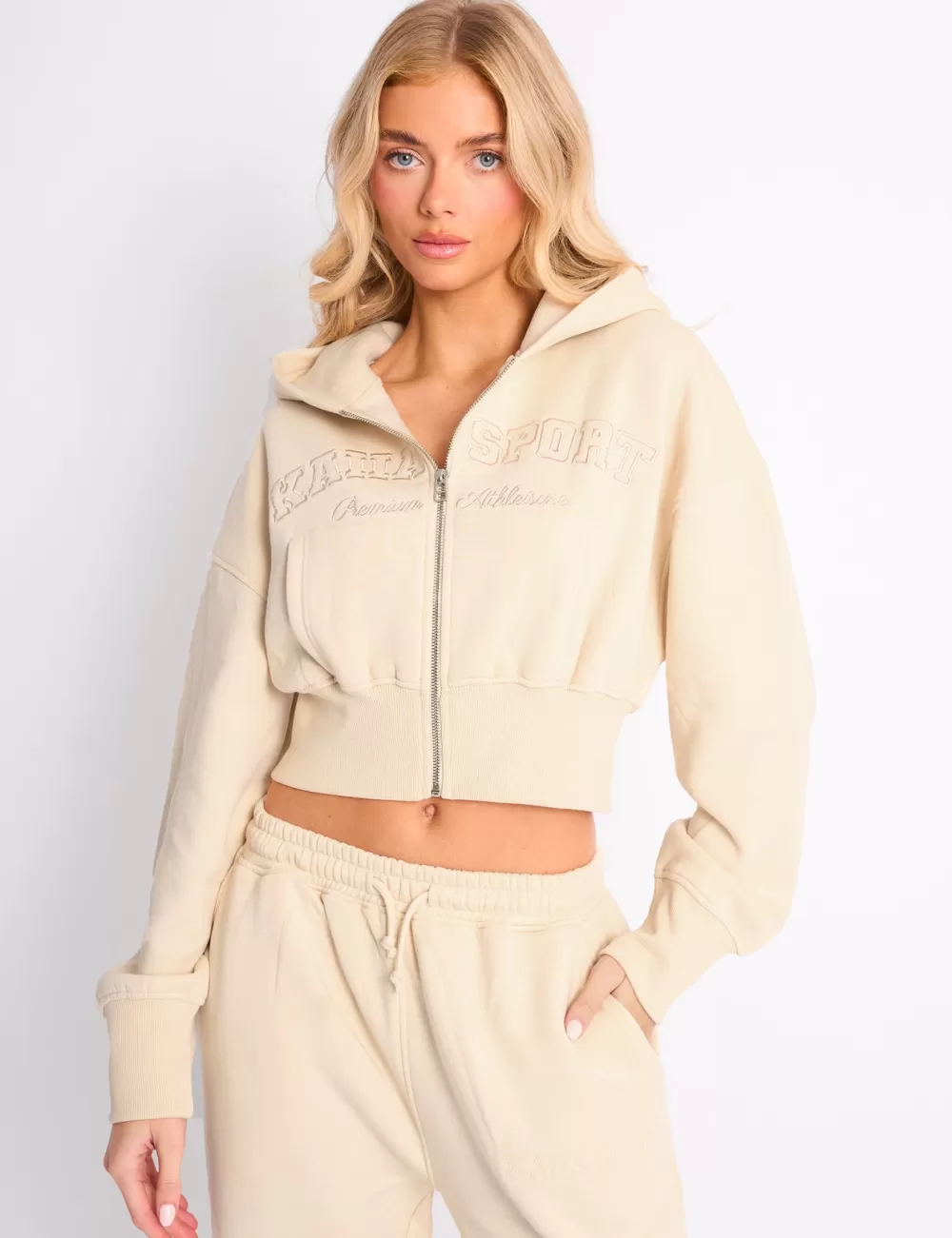 Best Sale Public Desire Kaiia Sport Logo Cropped Zip Up Hoodie Buttercream