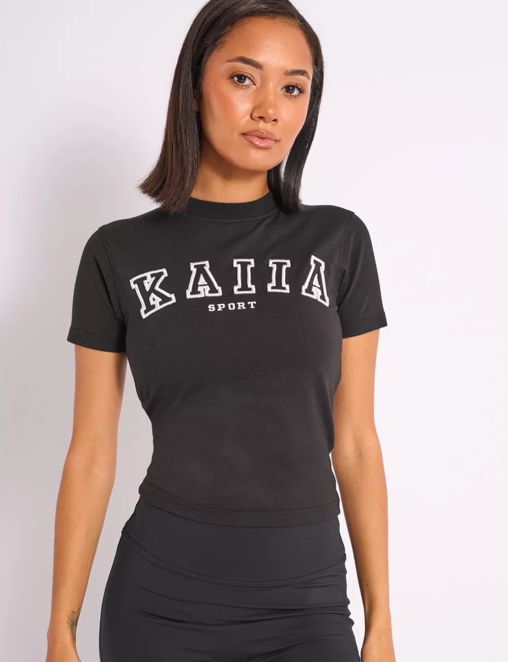 Outlet Public Desire Kaiia Sport Logo Longline Baby Tee Black