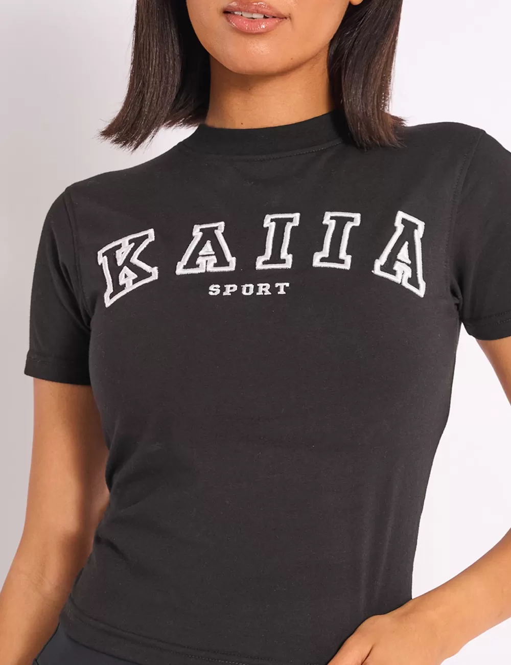 Outlet Public Desire Kaiia Sport Logo Longline Baby Tee Black