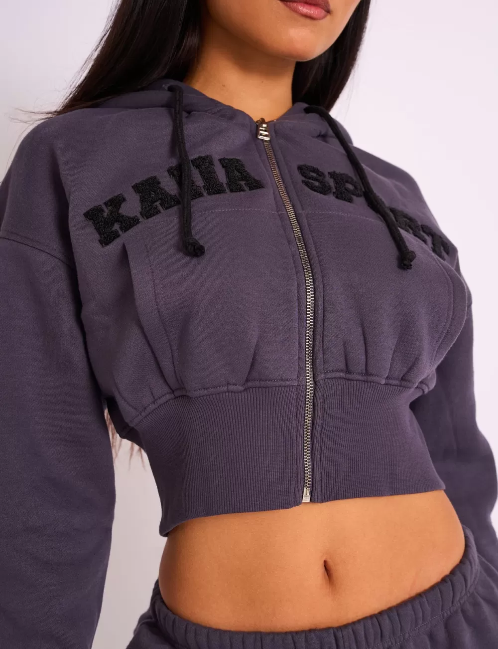 Best Public Desire Kaiia Sport Logo Zip Through Cropped Hoodie Dark Grey Dark_grey