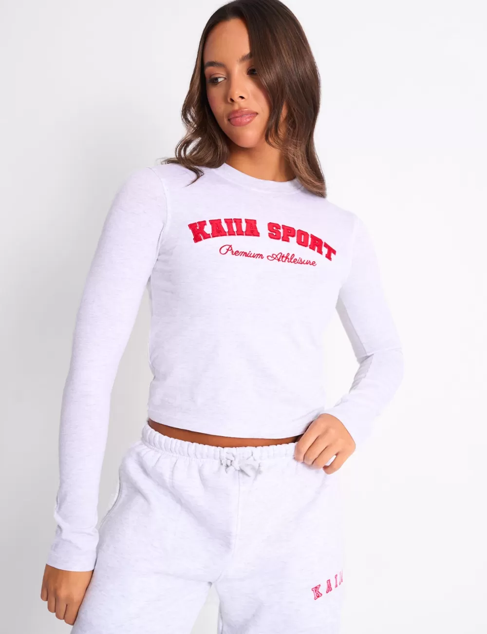 Cheap Public Desire Kaiia Sport Long Sleeve Baby Tee Light Grey Marl & Red Light_grey_marl_red
