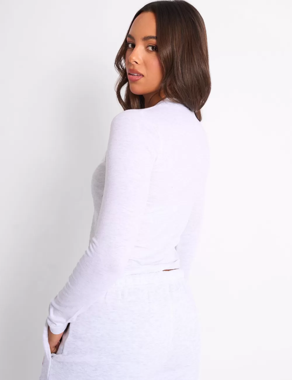 Cheap Public Desire Kaiia Sport Long Sleeve Baby Tee Light Grey Marl & Red Light_grey_marl_red