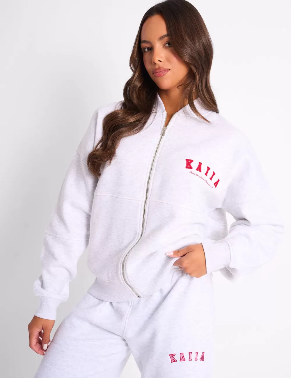 Sale Public Desire Kaiia Sport Oversized Bomber Light Grey Marl & Red Light_grey_marl_red