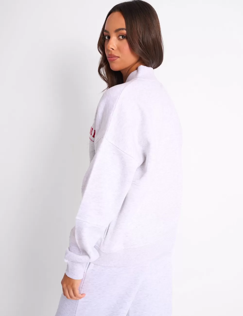 Sale Public Desire Kaiia Sport Oversized Bomber Light Grey Marl & Red Light_grey_marl_red