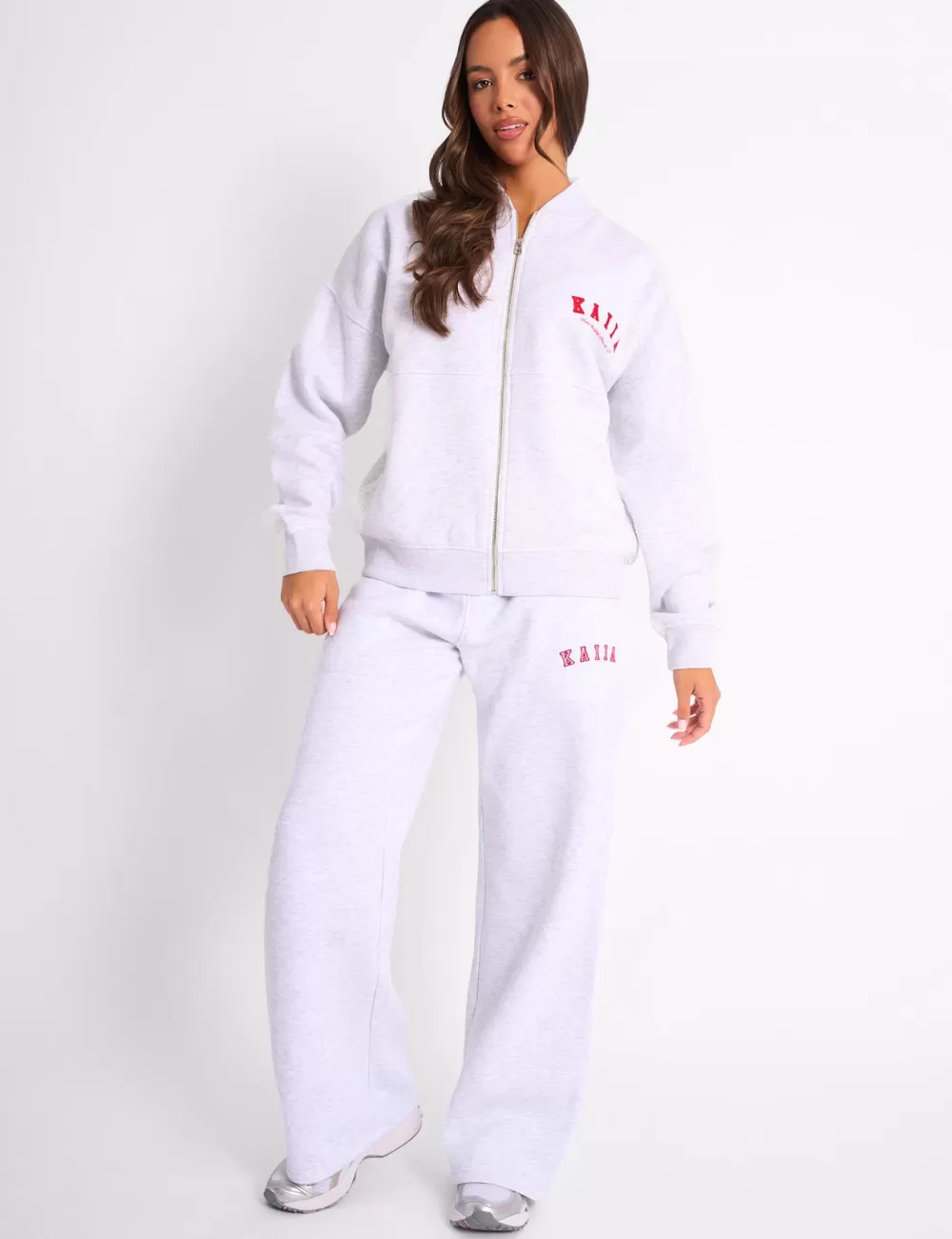 Sale Public Desire Kaiia Sport Oversized Bomber Light Grey Marl & Red Light_grey_marl_red