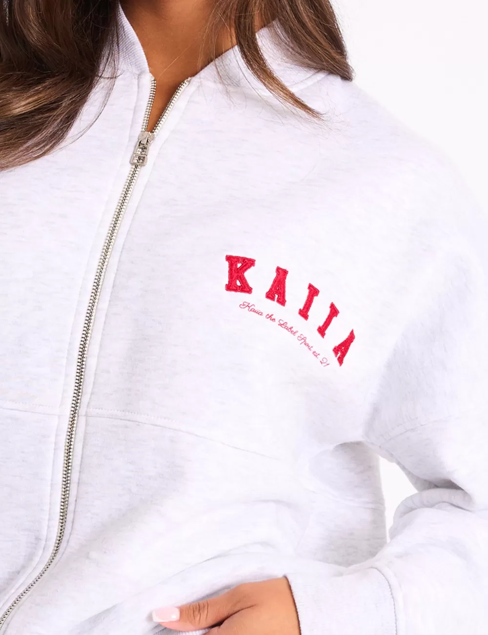 Sale Public Desire Kaiia Sport Oversized Bomber Light Grey Marl & Red Light_grey_marl_red