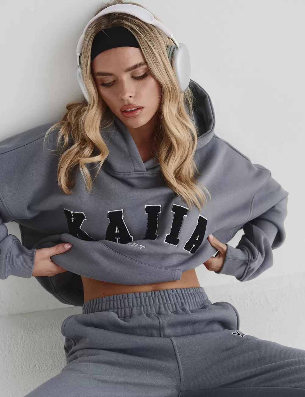 Flash Sale Public Desire Kaiia Sport Oversized Logo Hoodie in Charcoal Grey