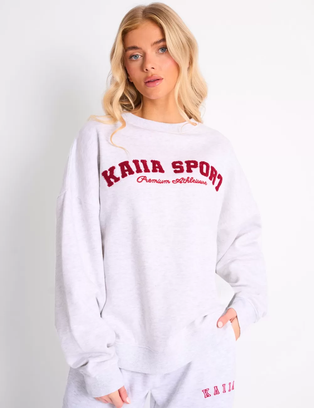 Shop Public Desire Kaiia Sport Oversized Sweatshirt Grey Marl & Red Grey_marl_red